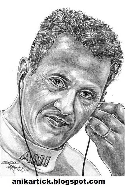 MICHAEL SCHUMACHER - 7 TIME GERMAN WORLD FORMULA ONE CHAMPION RACING DRIVER - Portrait - Pencil Drawing - Artist Anikartick,Chennai,Tamil Nadu,India