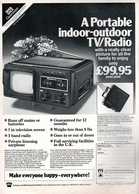 Plustron TVR 5 Portable Radio Television Advert 1980