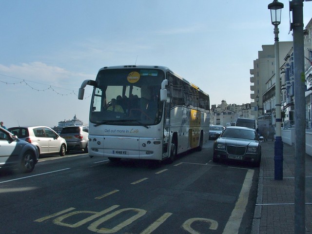 Battersby Silver Grey Plaxton Panther bodied Volvo B12M 4148 VZ in Just Go Holidays livery