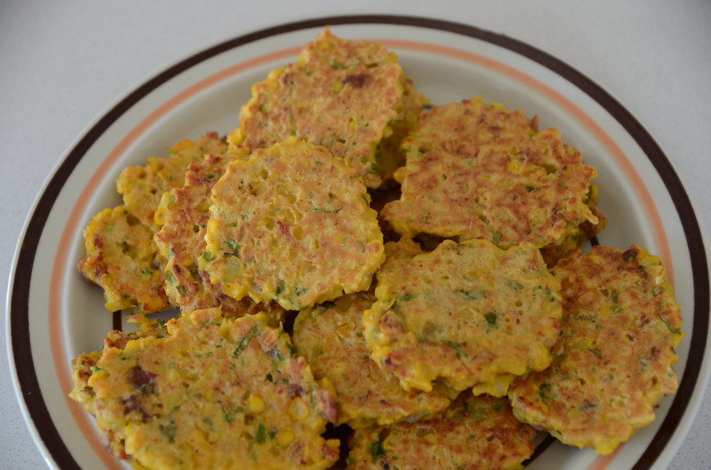 Corn and coriander fritters 