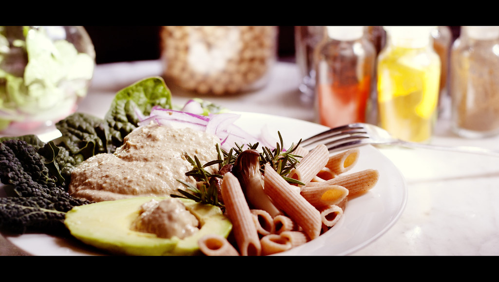 Creamy pasta with organic herb and veggies