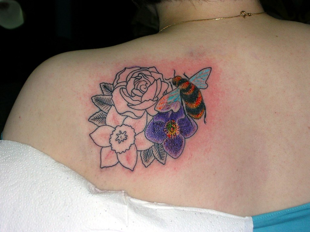flowers, rose, tattoo, violet, tattoos, bee, daffodil, outline, jonquil, fl...