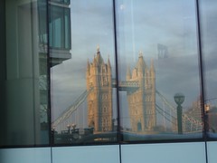 Tower Bridge reflected in Crown Court building