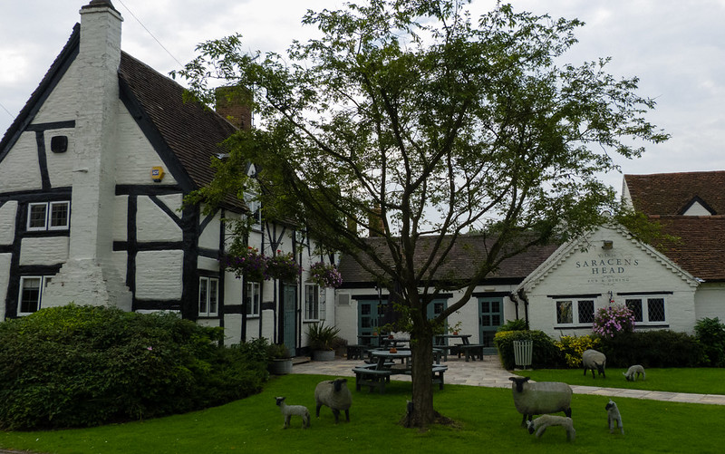 Sheep outside a pub
