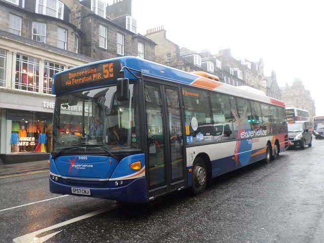 24003 SP57 CNJ Stagecoach in Fife  Scania Omnicity Tri-Axle on the 55 to Dunfermline