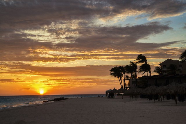 A beautiful sunset on the beach at the Divi All Inclusive Resort in Aruba
