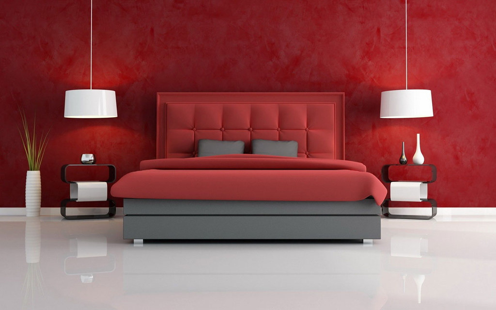 minimalist bedroom red furnituredit