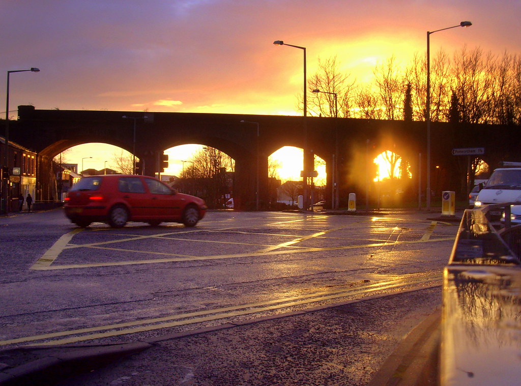 Rail bridge at sunset in Ashton, Preston