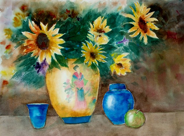 Watercolor  Sun Flowers 12