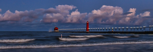 blue lighthouse water clouds pier waves michigan lakemichigan grandhaven westmichigan 2013 kevinpovenz