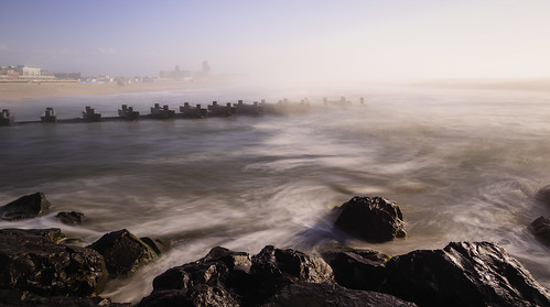 ocean morning beach water fog landscape us newjersey rocks unitedstates asburypark nj shore neptunetownship
