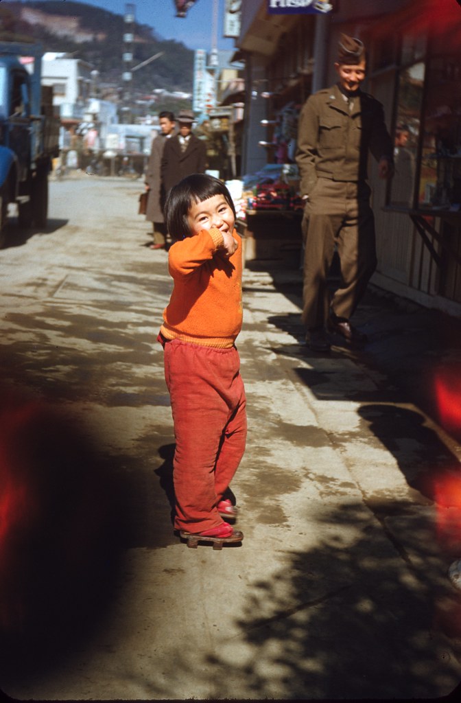 Shy little girl, Atami, Japan March 1952