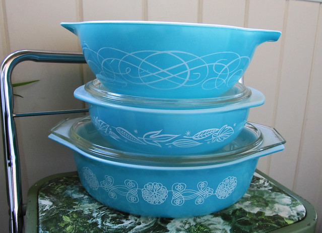 Turquoise and White Pyrex Mini Stack