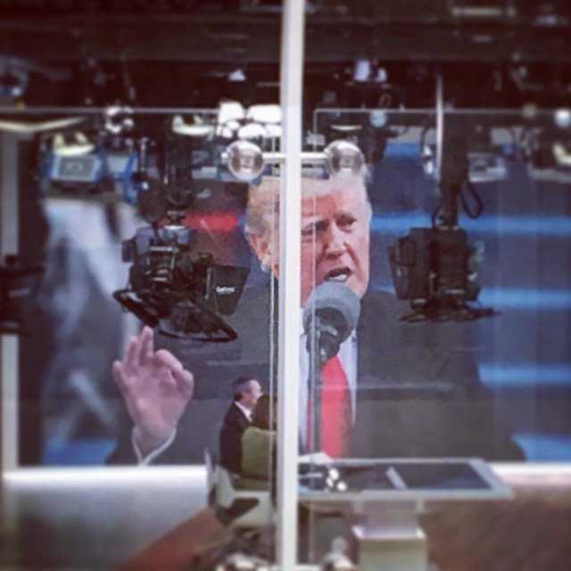#Trump on #SkyNews in glass box at sky central