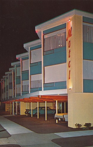 night vintage washington postcard motel portangeles uptown aaa