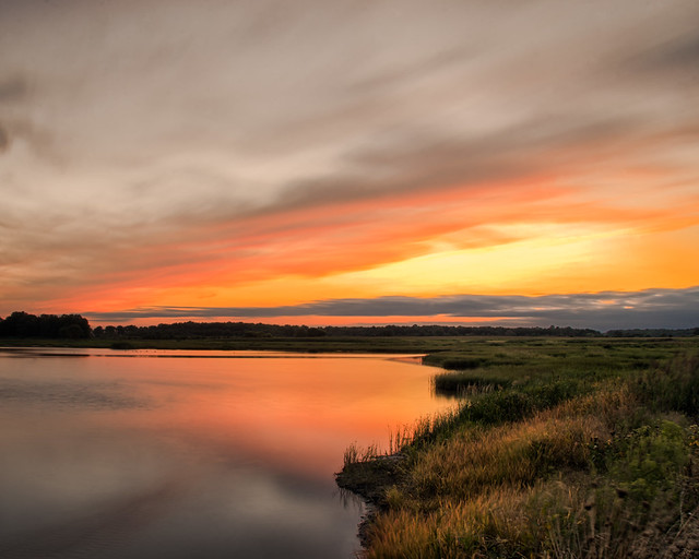 Sunset Over Woodland Marsh Landscape Photograph
