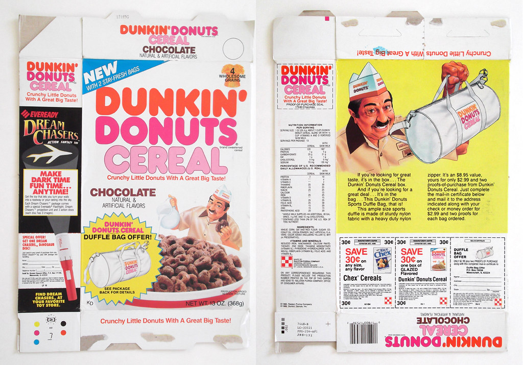 1988 Ralston Dunkin' Donuts Cereal Box Duffle Bag