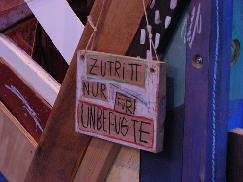 trespassers only by tiexano, Sign on the door of a self-made pergola somewhere in the NachtDigital landscape.

summer house sign 