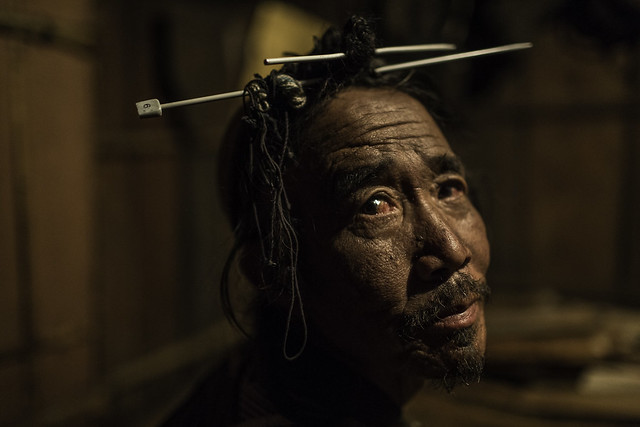 Apatani tribe man with traditional headdress during the myoko festival in ziro  , Apatani tribe, arunachal pradesh