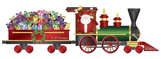 Santa Claus on Train Delivering Presents