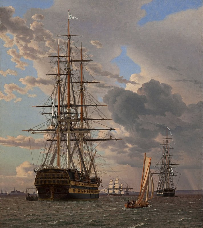 Christoffer Wilhelm Eckersberg (1783-1853) - The Russian Ship of the Line -Asow- and a Frigate at Anchor in the Roads of Elsinore (1828)