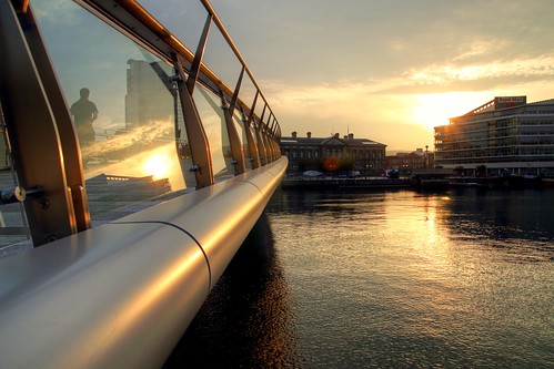 bridge sunset summer urban cloud reflection glass river steel belfast lagan laganside titanicquarter