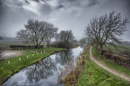 grantham canal trees reflections reflection towpath skies moody clouds grey curve hedgerow winter lincs lincolnshire england canon efex software sigma1020mmex rural countryside