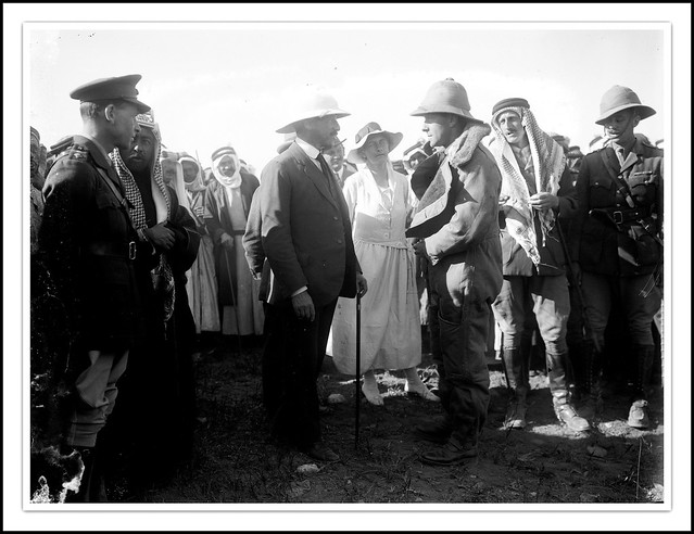 Gertrude Bell, Sir Herbert Samuel and Emir Abdullah ( later King Abdullah of Jordan ) in TransJordan 1921