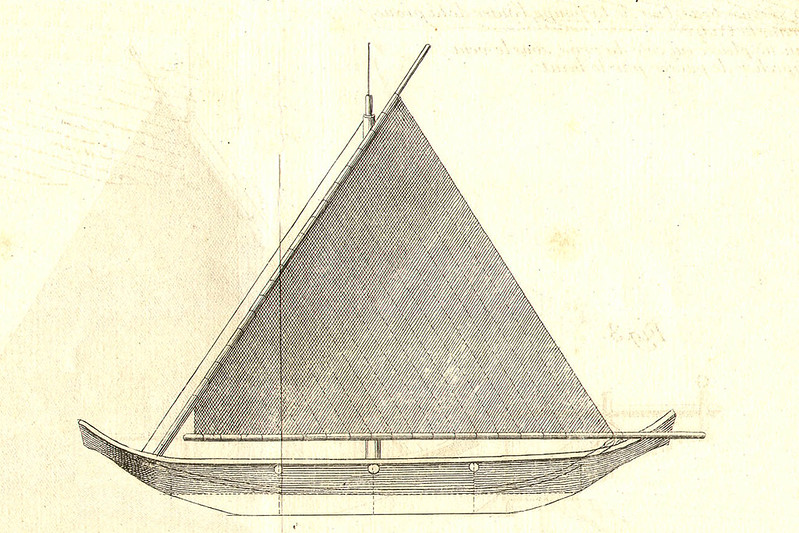 When Ferdinand Magellan landed on Guam in 1521, he named the islands Las Islas de las Velas Latinas, (Islands of Lateen Sails), because of the triangular shaped sails used in the Chamorros’ impressive and fast-sailing canoes. Image detail from the Guam Public Library System's Rare Illustration Collection.