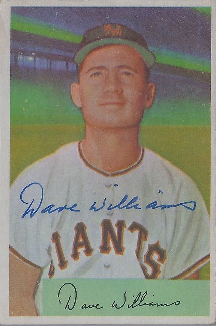 1954 Bowman - Davey Williams #9 (Second Baseman) (b. 2 Nov 1927 - d. 17 Aug 2009 at age 81) - Autographed Baseball Card (New York Giants)