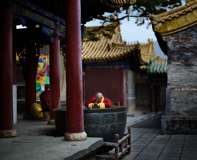 Little monk with is mobile phone, Wutai Shan, Shanxi, China