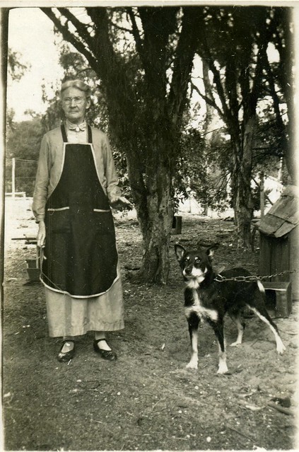 Annie Youd with Fido at Ewington nr Collie, early 30s - widow of Robert