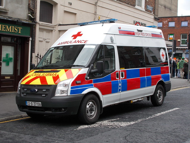 Saint Patricks's Day 2014, Limerick, Ford Transit Ambulance, Irish Red Cross.