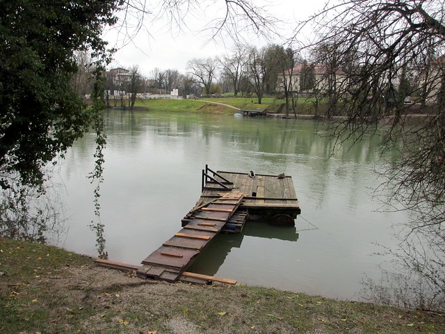 Little dock on the Krka River, Novo Mesto, Slovenia