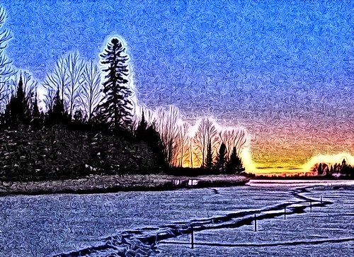 winter sunset snow michigan january snowshoeing skyscapes winterland snowscape superphoto photopainting deltacounty michiganwinter wintertrails creativefilters