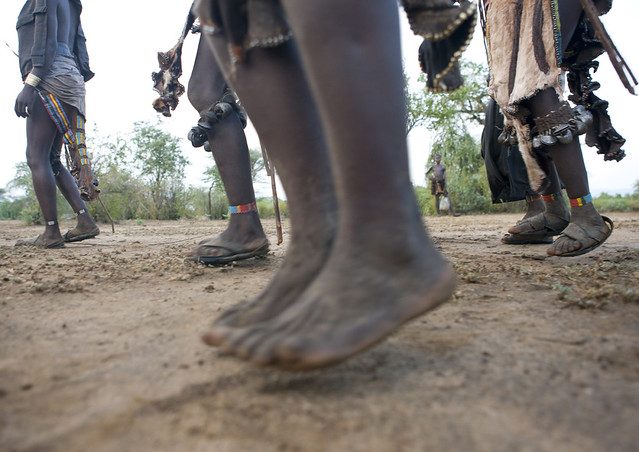 Feet Of Bana People Jumping  Bull Jumping Ceremony Ethiopia