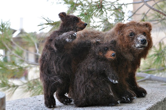 Needle felted Grizzly bears