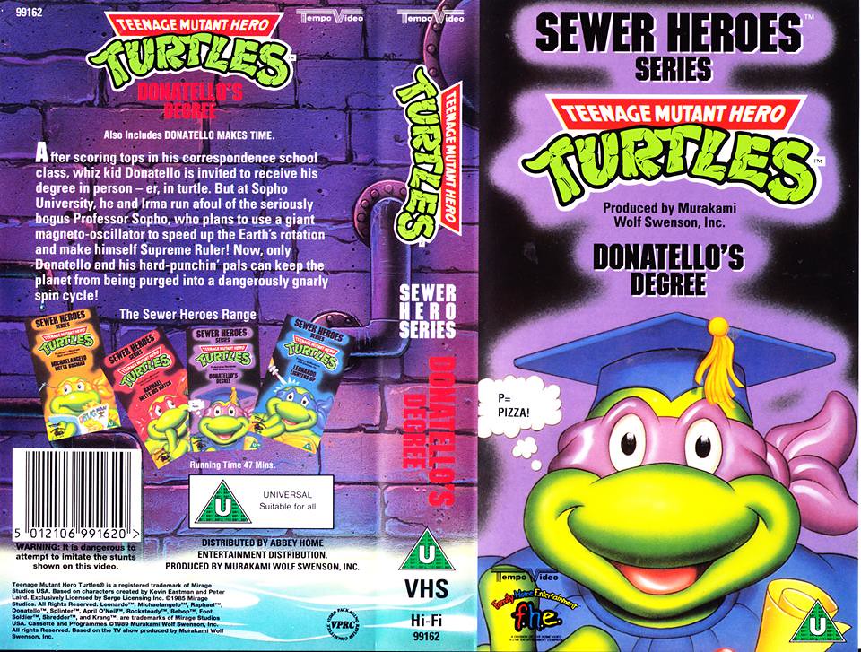TEMPO VIDEO ::  "TEENAGE MUTANT HERO TURTLES" 'SEWER HEROES' SERIES - "DONATELLO'S DEGREE" ..U.K. VHS sleeve (( 1994 ))  [[ Courtesy of HERO ]] by tOkKa
