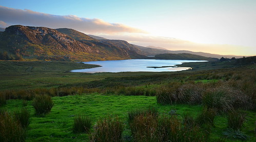 lake evening rugged donegal bluestackmounains loughea