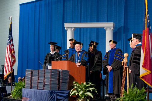 Dr. Tim Hynes welcomes graduates and guests at Clayton State University