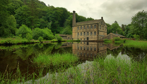 uk trees summer england west reflection building tree green english mill wet water grass clouds canon woodland reflections landscape evening countryside pond woods view cloudy britain yorkshire united great july sigma kingdom historic reflect national rainy valley trust british nationaltrust gibson hardcastle westyorkshire crag hardcastlecrags gibsonmill 450d