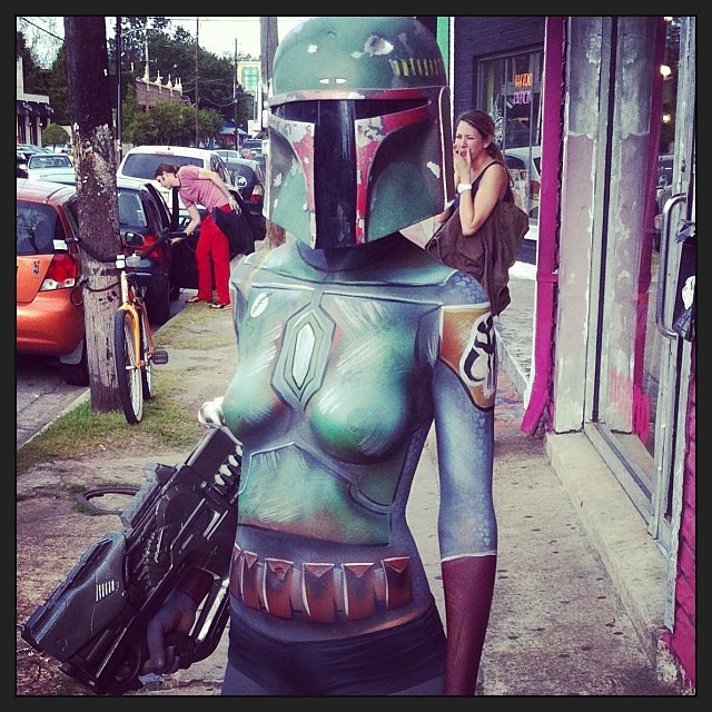 If you click it, you’ll go home. #star wars #body #paint #bodypaint #boba f...