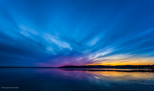 blue sunset sky lake ice water wisconsin clouds gold frozen twilight purple unitedstates tricolor wi lakegeneva hanusiak