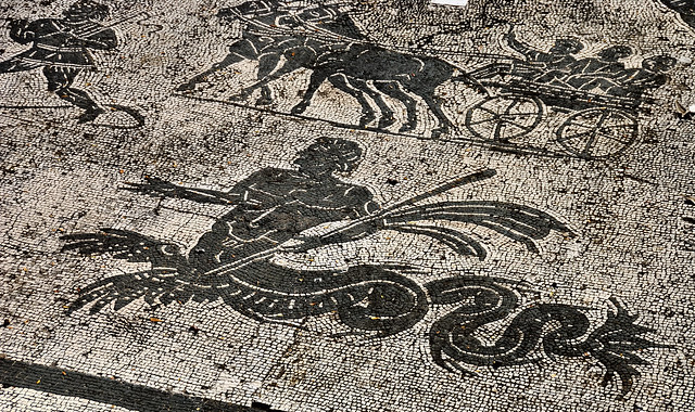 Frigidarium floor mosaic, Baths of the Coachmen, c200 CE - Ostia Antica archaeology park, Rome..