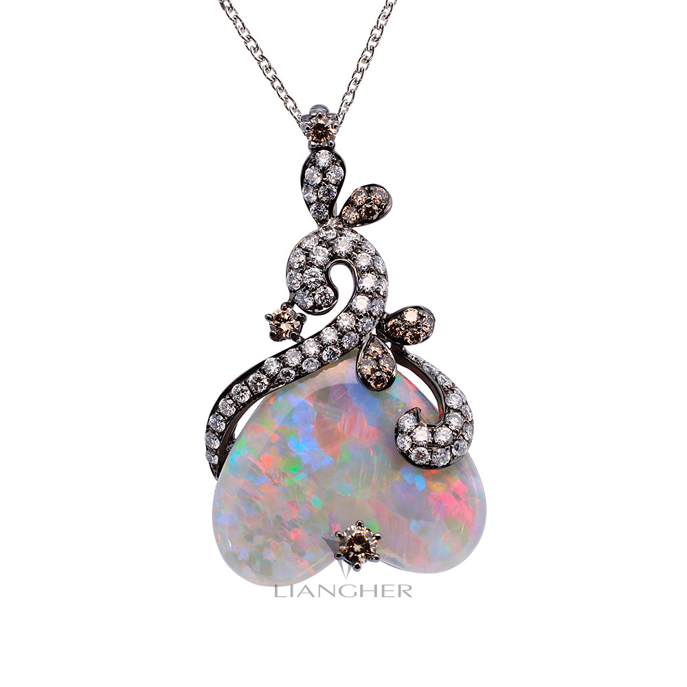 114064 | 114064 Natural Opal Diamond Pendant 18K gold | LH Liangher ...