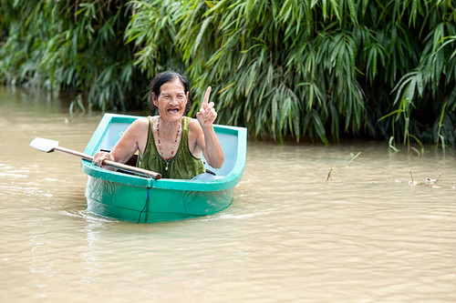people woman tree nature water thailand boat flood disaster prachinburi simahaphot