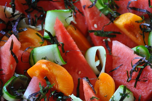 Watermelon and Apricot Salad with Sesame-Ginger Dressing
