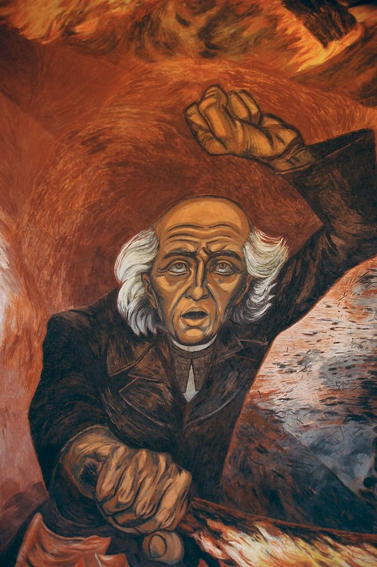 Hidalgo Incendiario, wall mural, by José Clemente Orozco, Governor's Palace. Miguel Hidalgo was a War of Independence hero; a parish priest who called his Indian parishioners to revolt on September 16, 1810, Guadalajara, Jalisco, Mexico