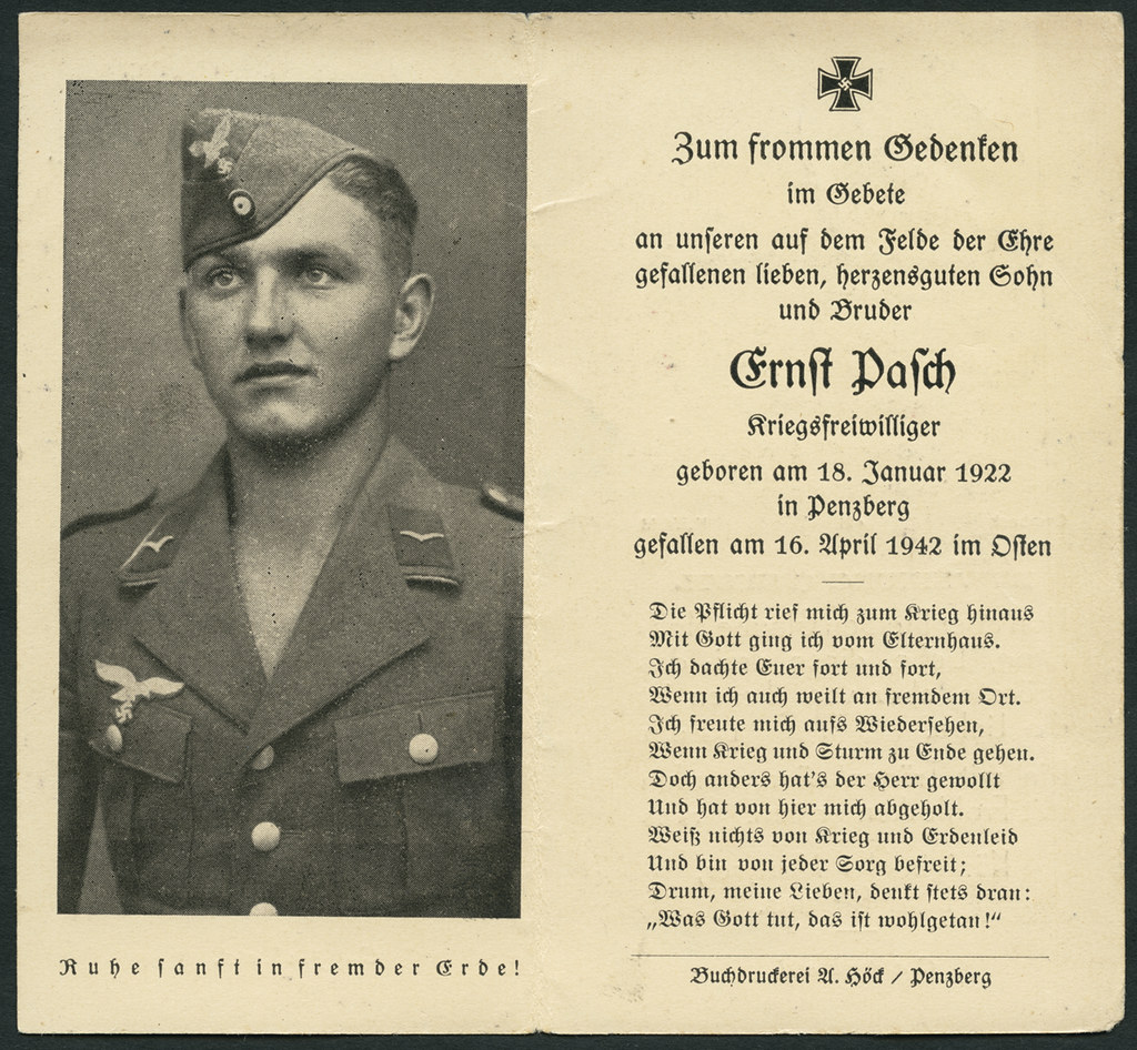 Archiv A112 Sterbebild (front),  Ernst Pasch, WWII, 1942