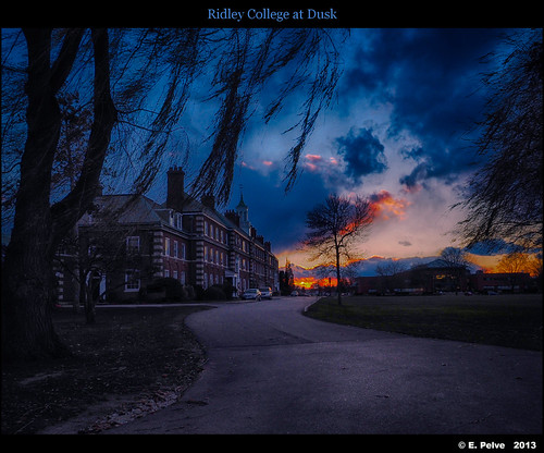 Ridley College at Dusk, Ste Catharines by episa, OLYMPUS DIGITAL CAMERA OM-D E-M1 with lens Olympus M.Zuiko 12-40mm f/2.8 PRO. HDR effect from a sing